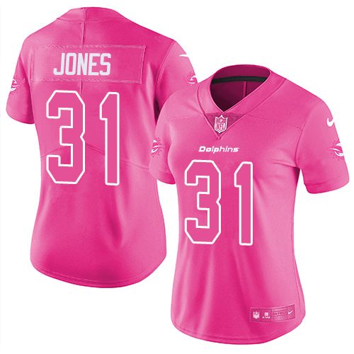 Nike Miami Dolphins #31 Byron Jones Pink Women Stitched NFL Limited Rush Fashion Jersey->women nfl jersey->Women Jersey